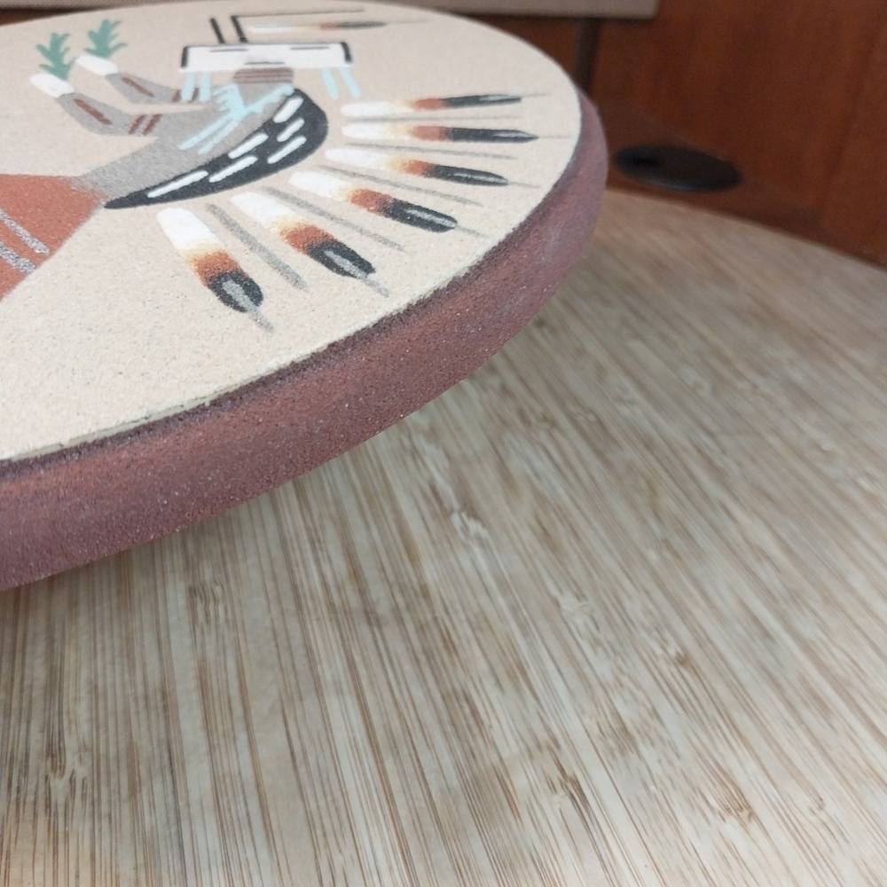 Navajo Sand Painting Signed Native American Sand Art Wall Decor Oval 9x7" READ - Picture 12 of 14